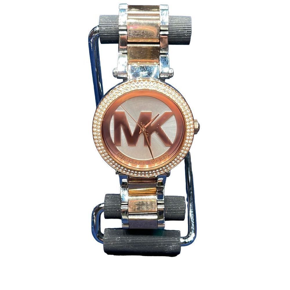 Michael Kors Parker Rose Gold/Silver Tone Analog Watch Euc